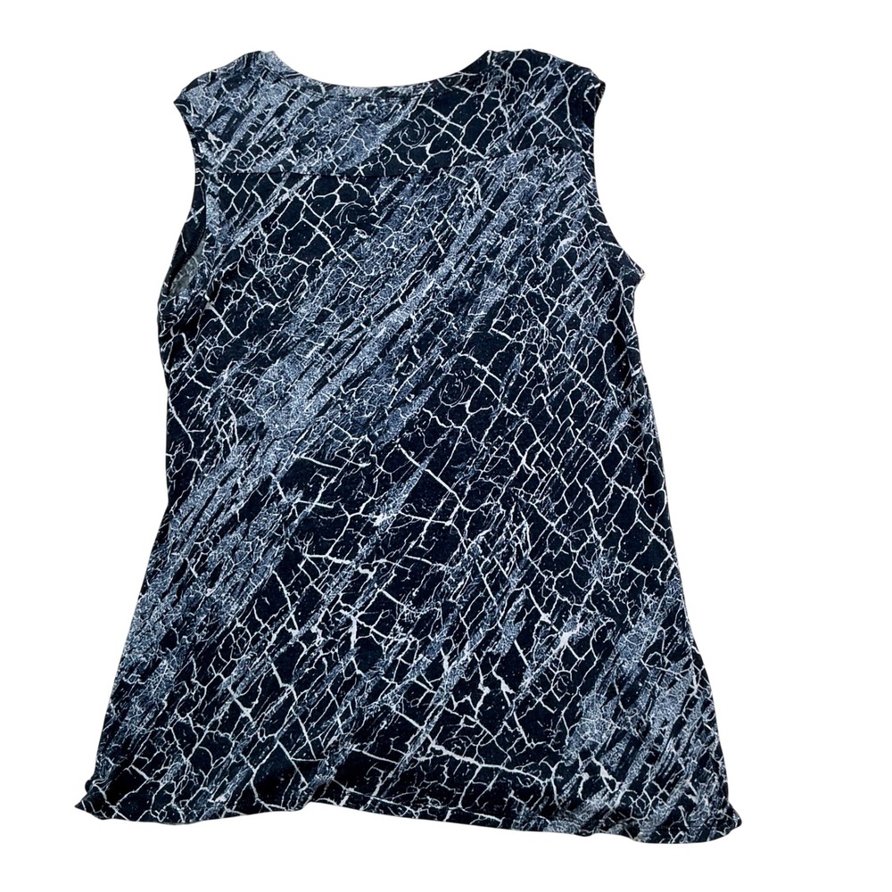 Draped Wrap Sleeveless Top Women Size M Navy White Crackle Modern Soft - Picture 8 of 8